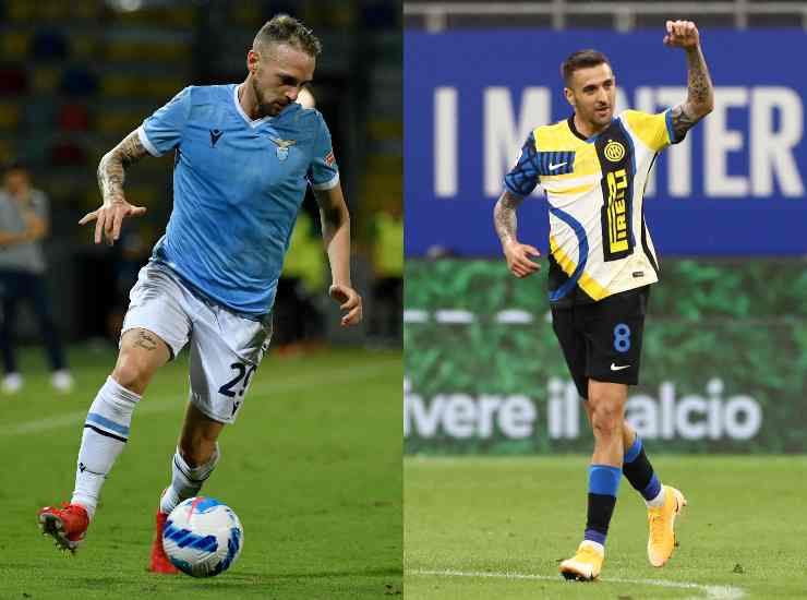 Lazzari e Vecino con le maglie di Lazio e Inter - credits: Getty Images. Il Calcio Magazine