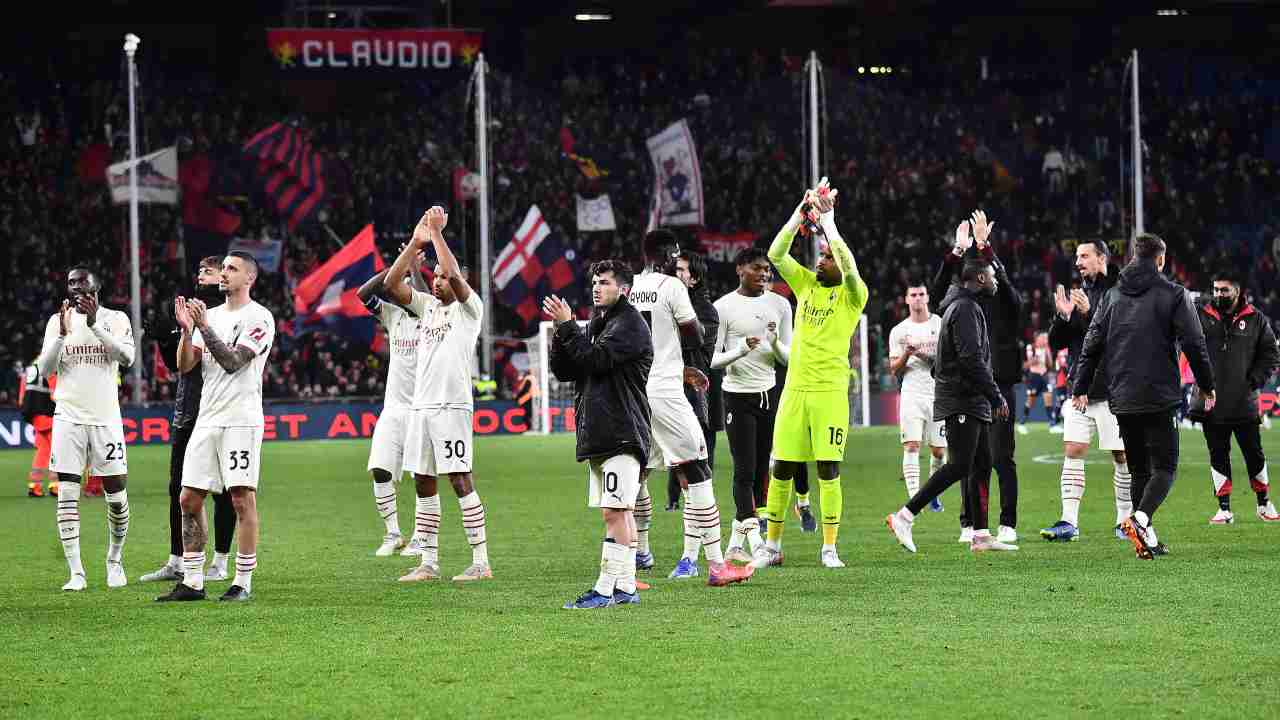 Ac Milan al termine della partita contro il Genoa (Credit Foto Ansa)