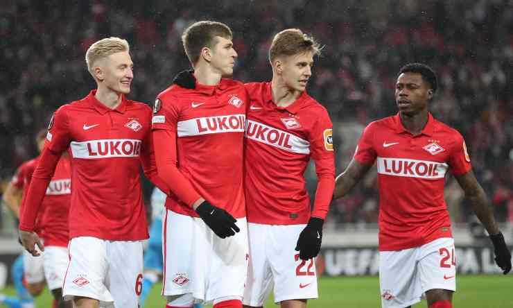 Giocatori dello Spartak Mosca nella partita contro il Napoli (credit: Ansa)