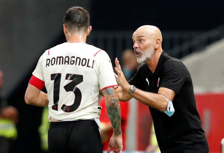 Romagnoli e Pioli a colloquio (credit: Ansa)