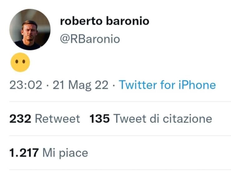 Il tweet di Roberto Baronio [Credit: Twitter] - Il Calcio Magazine