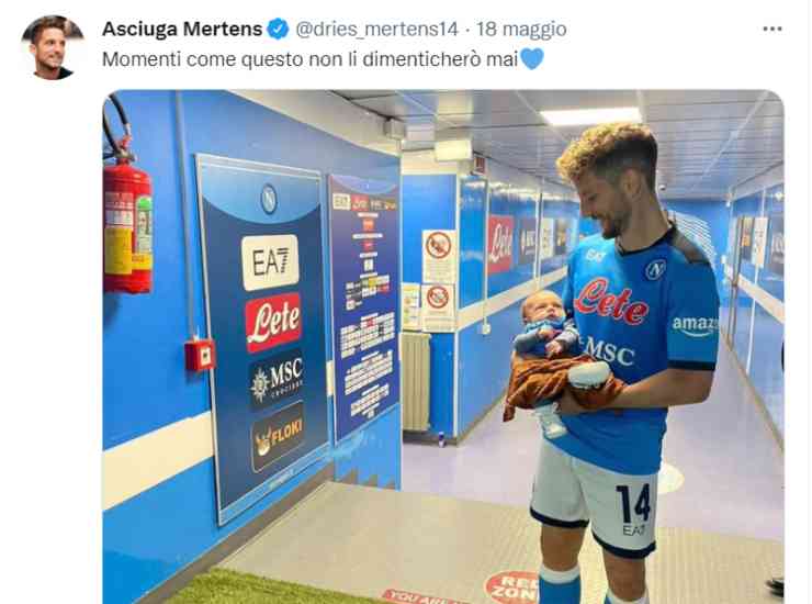 Post di Dries Mertens su Twitter (credit: Ansa)