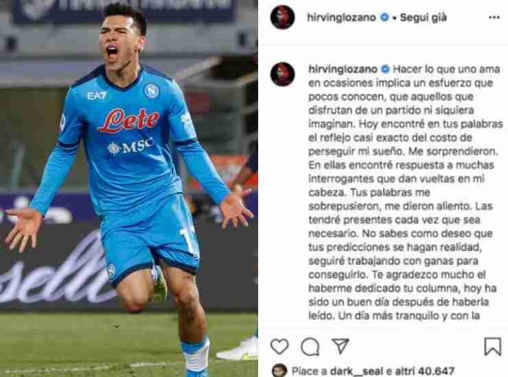 Il post Instagram di Lozano [Credit: ANSA e Instagram] - Il Calcio Magazine