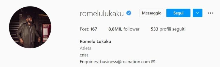 La bio Instagram di Lukaku - credits: Instagram. Il Calcio Magazine