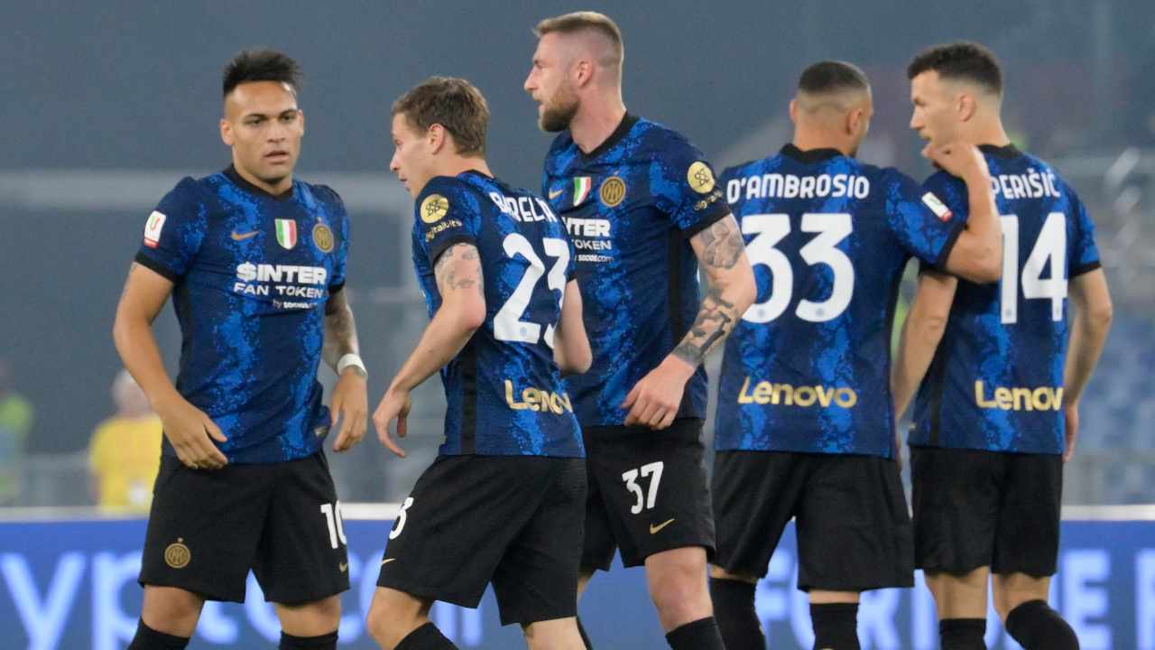 Giocatori dell'Inter dopo il gol (Credit Foto Ansa)