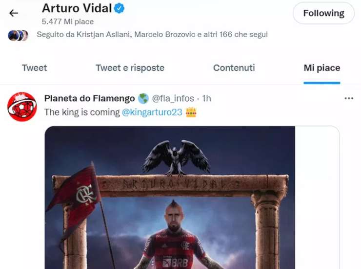 Il like di Vidal al post del Flamengo - credits: Instagram. Il Calcio Magazine